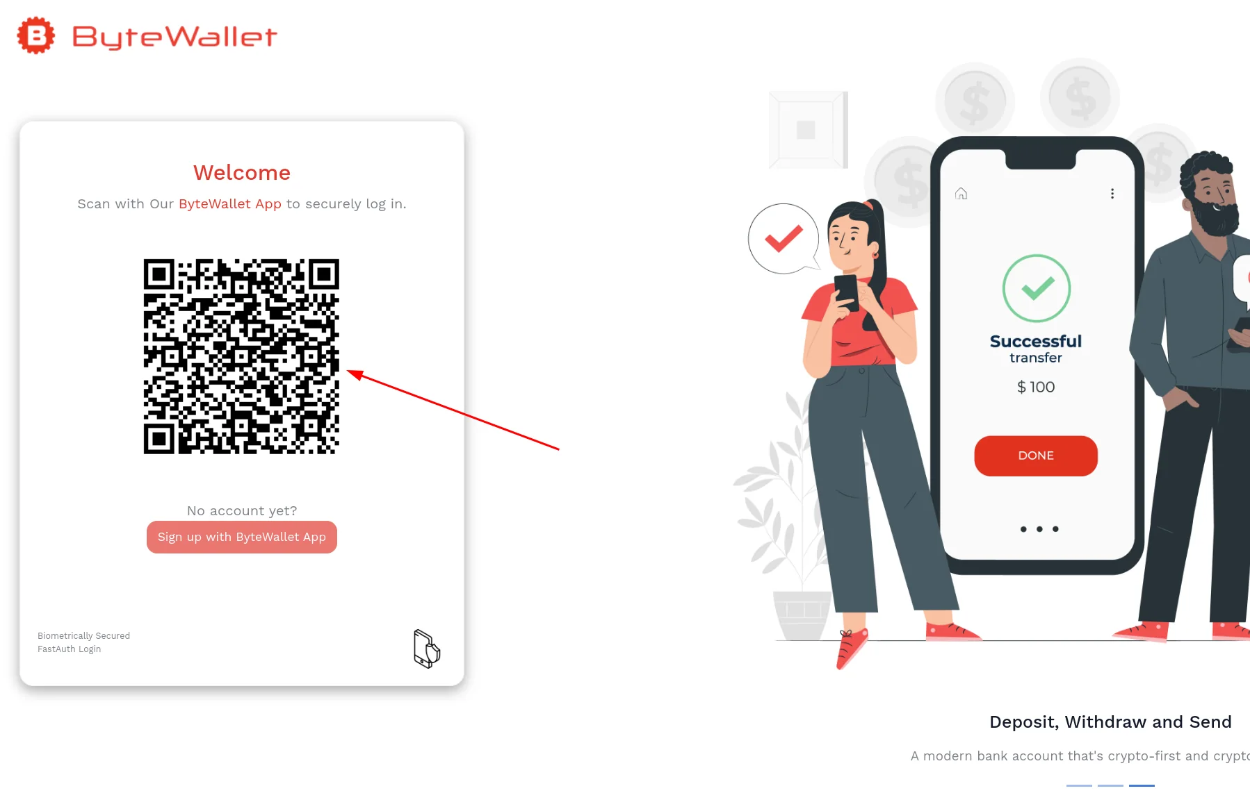 WebWallet QR code login screen